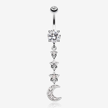 Stars' Journey to the Moon Belly Button Ring-Clear Gem
